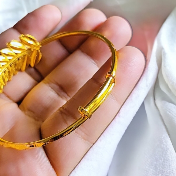 Gold Adjustable Bangle Bracelet, 18k Gold Plated Bangle, Adjustable Simple Brace - Picture 4 of 5